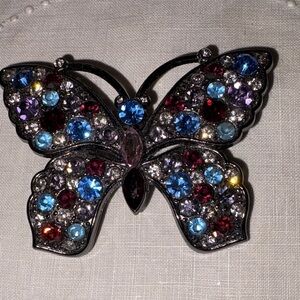 Vintage MONET Colorful Rhinestone Butterfly Brooch
